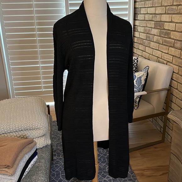 Black Long Woven Duster Cardigan - Picture 1 of 5